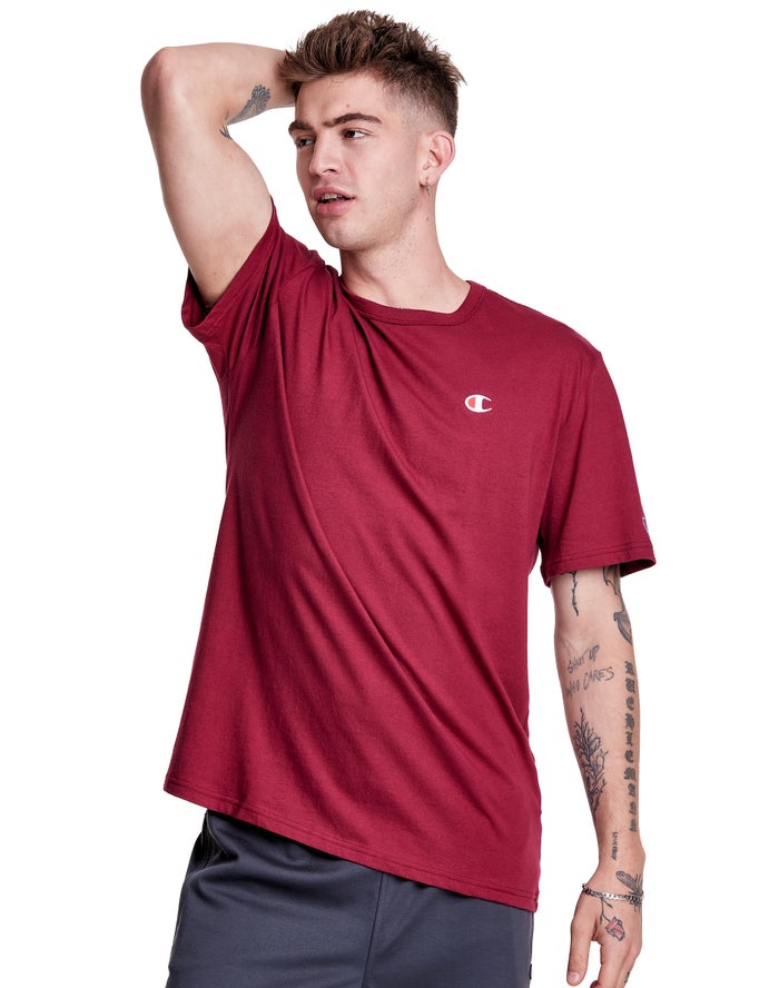 Champion Mens T-Shirt NZ - Lightweight Jersey C Logo Dark Red ( 1045-KSWUF )